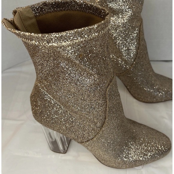 Liliana Women's Clear High Heel Platform Gold Glitter Boots With A Zipper Size 9 - Picture 1 of 10